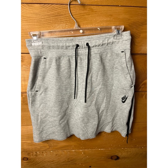 Nike Tech Fleece Skirt Womens Medium Gray Drawstring Mini Athleisure Sportswear - Picture 1 of 11